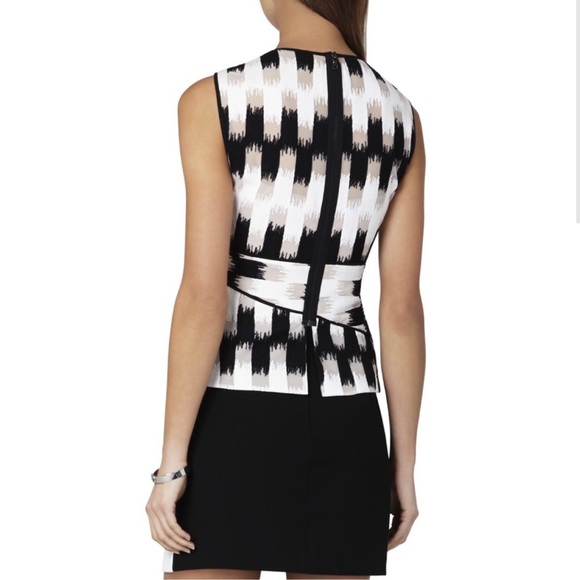 BCBGMAXAZRIA Jolyne Peplum Tank Top with bold, white and black striped color - Picture 5 of 8